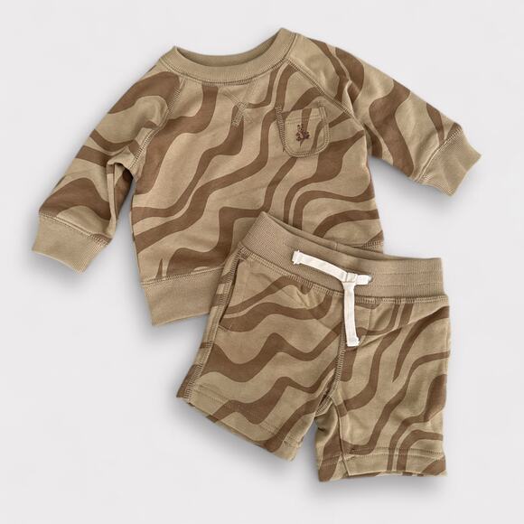 Baby GAP 2-Piece Sweatsuit 3-6 Months Tan Brown Swirl NWOT Sweatshirt Shorts - Picture 1 of 8